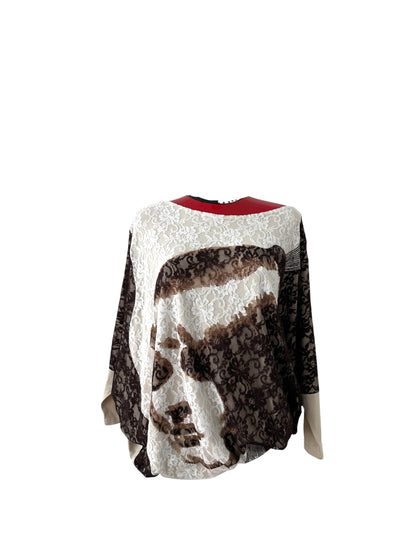 Long tunic with lace print front | NY77DESIGN