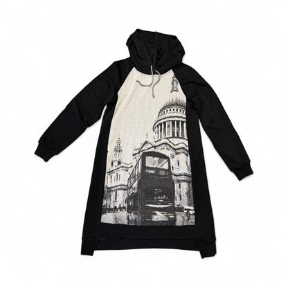 Sweatshirt Japanese cotton dress with a hood and London Bus print