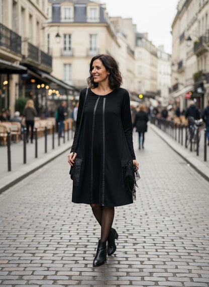 A-line dress with big silver buckle details