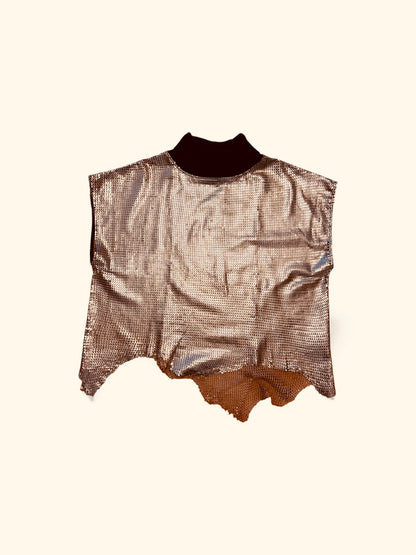 Perforated Lamb Leather Vest with Turtleneck