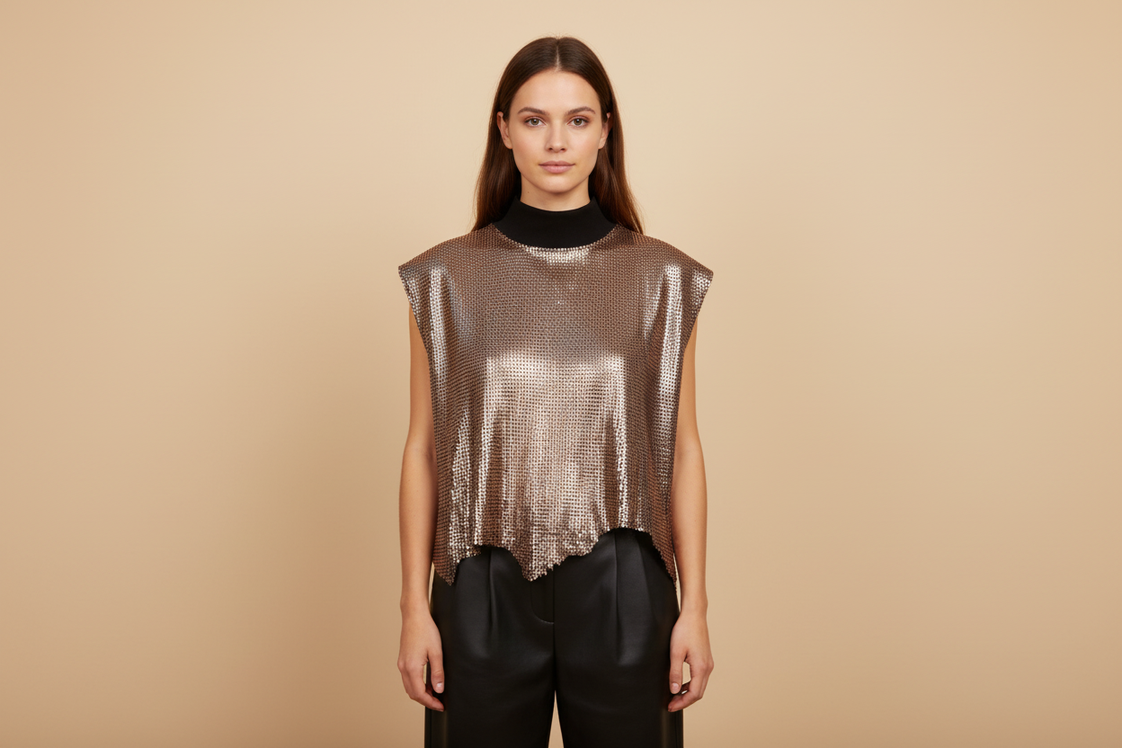 Perforated Lamb Leather Top with Turtleneck