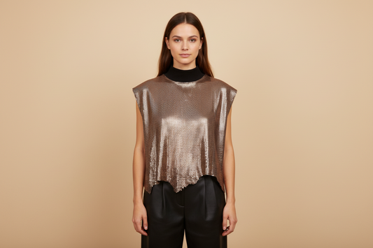 Perforated Lamb Leather Top with Turtleneck