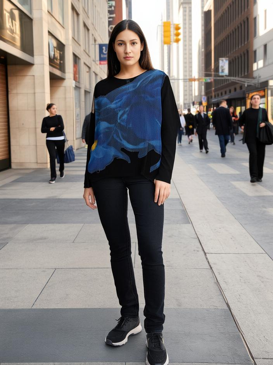 Long sleeve square top blue |  NY77DESIGN