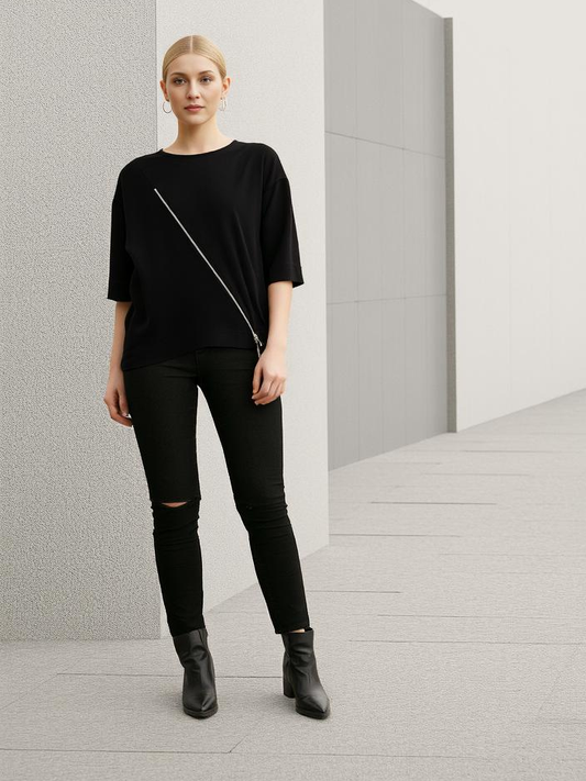 Top 3/4 sleeve square zipper |  NY77DESIGN
