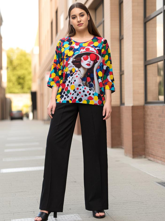 3/4 sleeves top with special AI generated print |  NY77DESIGN